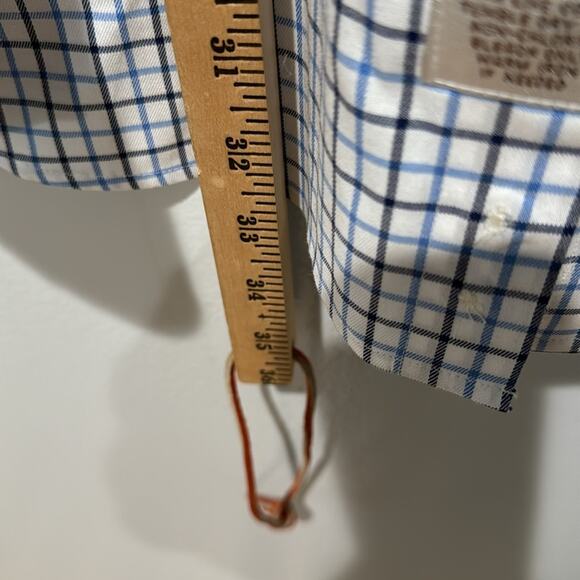 Peter Millar Button Down Cotton Long Sleeve Size XL Color White Blue Black Plaid - Picture 8 of 10